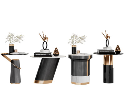 新中式圆形茶几边几3d模型 新中式圆形茶几边几