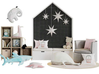 北欧儿童卡座装饰收纳柜单人沙发3d模型 北欧儿童卡座装饰收纳柜单人沙发