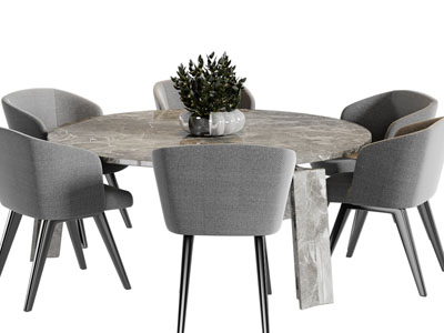现代圆形大理石餐桌椅组合