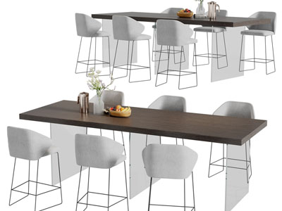 现代长方形餐桌椅组合