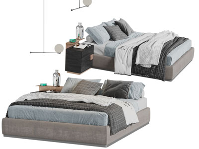 北欧无床头布艺双人床