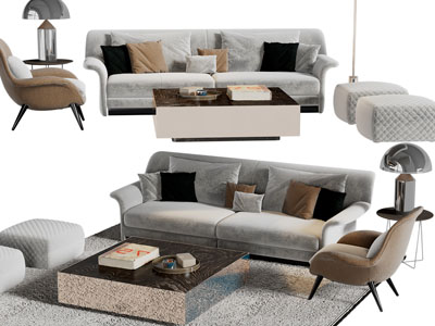 现代布艺多人沙发茶几休闲椅子组合