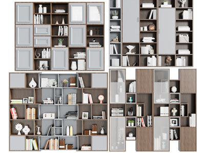 现代套色实木装饰书柜