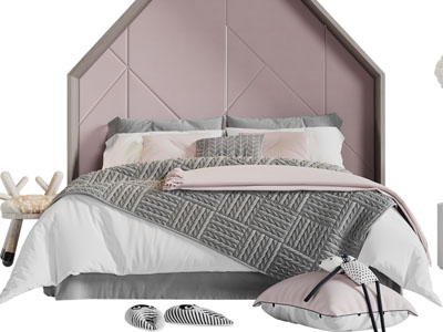 现代粉色床头的儿童床