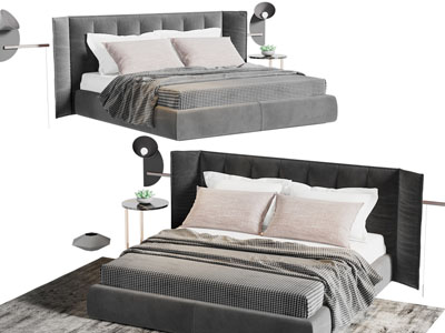 新中式布艺加宽床头双人床