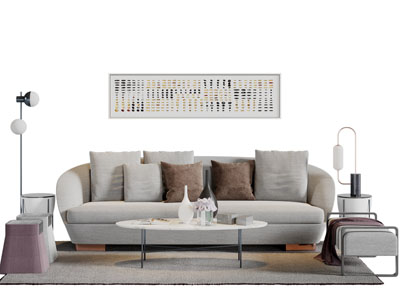 新中式布艺多人沙发茶几沙发凳组合