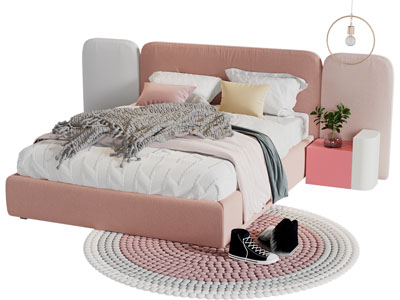 现代轻奢粉色布艺双人床