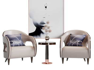 新中式单人沙发茶几3d模型 新中式单人沙发茶几