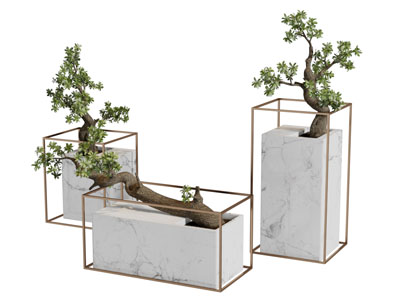 新中式大理石花盆盆景植物3d模型 新中式大理石花盆盆景植物