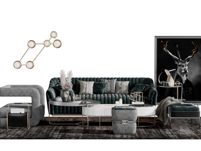 现代轻奢多人单人沙发茶几组合