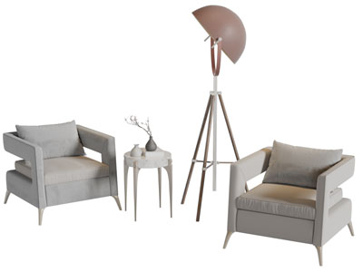 新中式单人沙发落地灯3d模型 新中式单人沙发落地灯