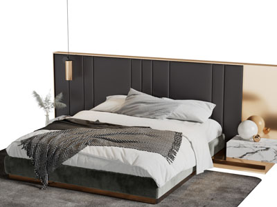 现代无床头双人床