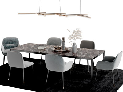 现代长方形大理石餐桌椅组合