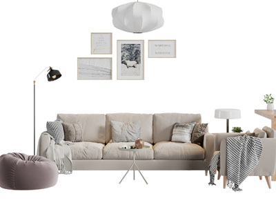 现代布艺多人单人沙发茶几组合