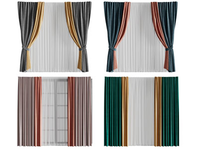 现代拼接撞色窗纱窗帘3d模型 现代拼接撞色窗纱窗帘