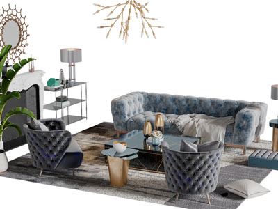 简欧软包多人沙发休闲椅子茶几组合