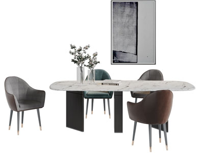 现代大理石椭圆形餐桌椅组合