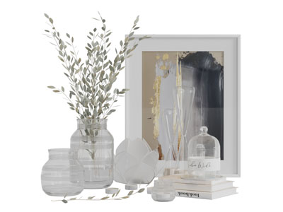 现代玻璃花瓶花卉摆件组合3d模型 现代玻璃花瓶花卉摆件组合