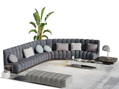 现代加长弧形多人沙发沙发凳茶几组合