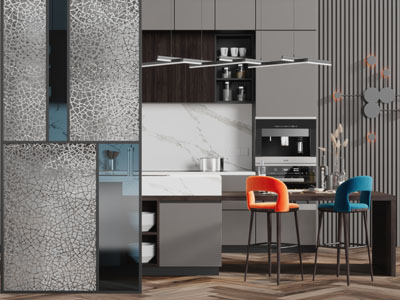 现代磨砂玻璃隔断吧椅