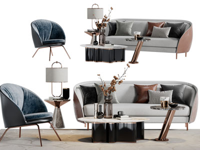 现代轻奢布艺多人沙发休闲椅子茶几组合