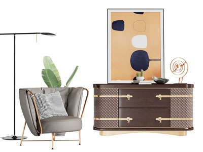 现代轻奢玄关柜边柜休闲椅子