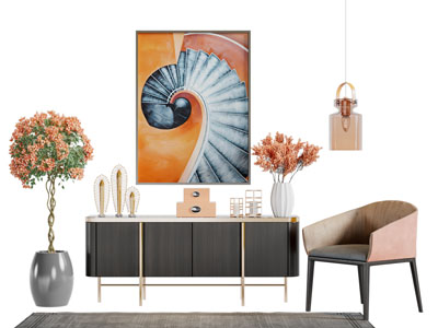 现代轻奢电视柜休闲椅子