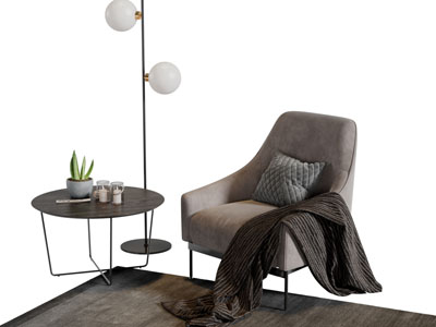 现代布艺休闲单人沙发茶几3d模型 现代布艺休闲单人沙发茶几