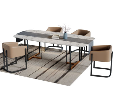 新中式椭圆形大理石台面的餐桌椅组合