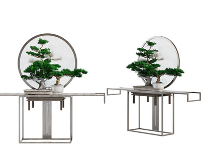 新中式端景台盆景3d模型 新中式端景台盆景