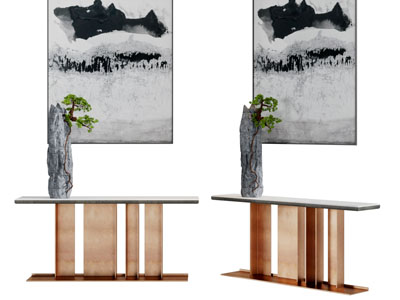 新中式端景台盆景植物3d模型 新中式端景台盆景植物