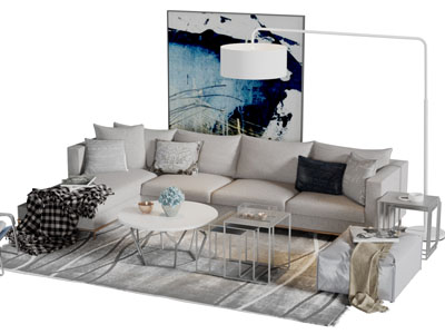 新中式多人转角沙发茶几组合