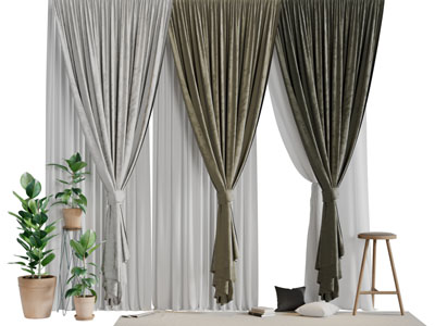 现代布艺窗帘3d模型 现代布艺窗帘