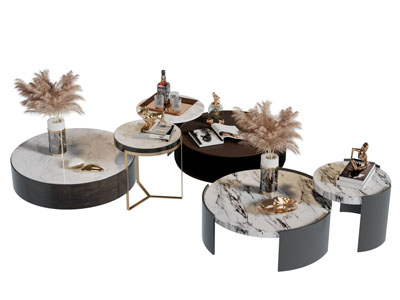 现代圆形茶几边几3d模型 现代圆形茶几边几