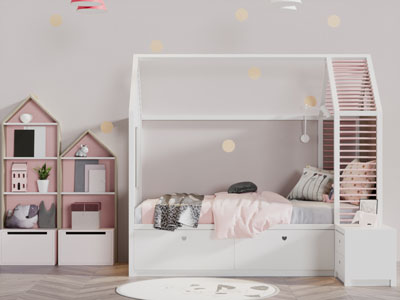 现代轻奢小屋造型的单人床