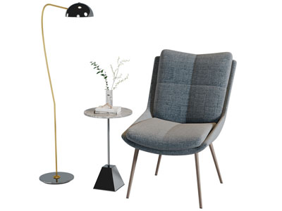 现代休闲椅子茶几落地灯