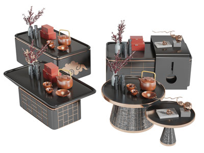 新中式茶几组合3d模型 新中式茶几组合