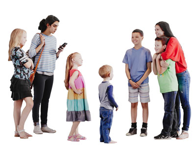 一群打招呼聊天的妈妈和孩子人物 儿童3d模型 一群打招呼聊天的妈妈和孩子人物 儿童