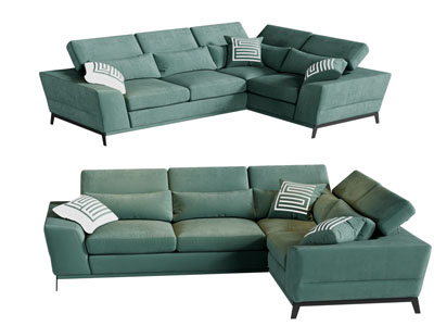 新中式布艺转角多人沙发