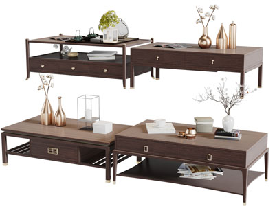 新中式实木长方形茶几3d模型 新中式实木长方形茶几