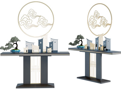 新中式端景台摆件组合3d模型 新中式端景台摆件组合