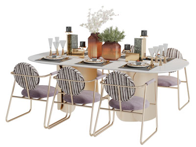 现代轻奢椭圆形大理石餐桌椅组合