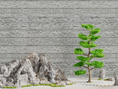 新中式假山松树景观园艺小品