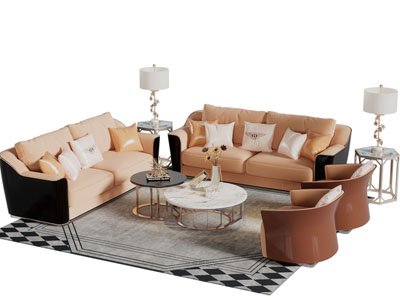 现代双人单人沙发茶几组合