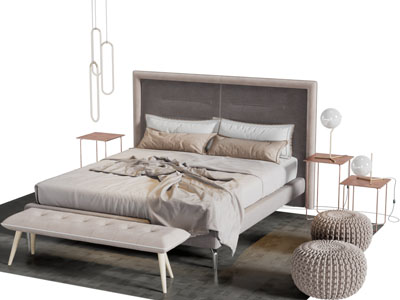 新中式双人床床尾凳