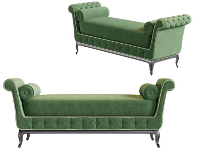 美式绿色带铆钉的沙发凳