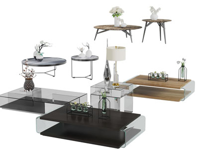 现代圆形玻璃茶几组合3d模型 现代圆形玻璃茶几组合