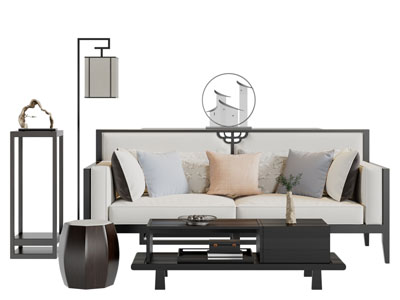 新中式多人沙发茶几组合