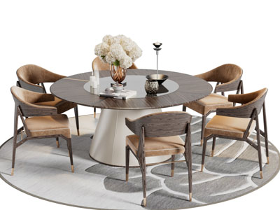 新中式实木圆形餐桌椅组合