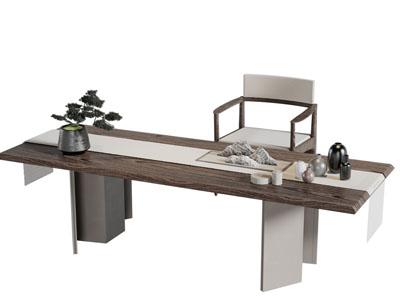 新中式长方形茶桌椅子组合